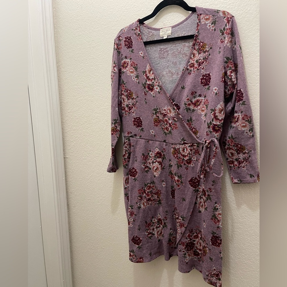 Ultra Flirt Lavender-Pink Floral Wrap Dress